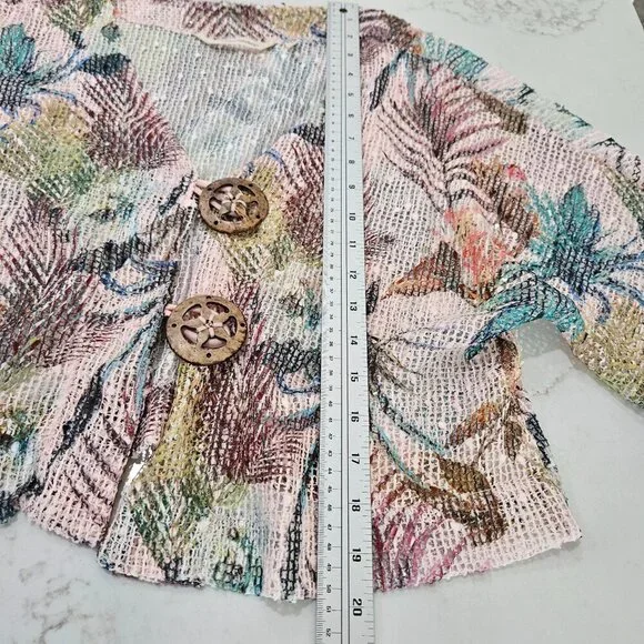 Soft Surroundings Cropped Cardigan Sweater Small Tropical Leaf Mesh-Weave Pink - Picture 10 of 11